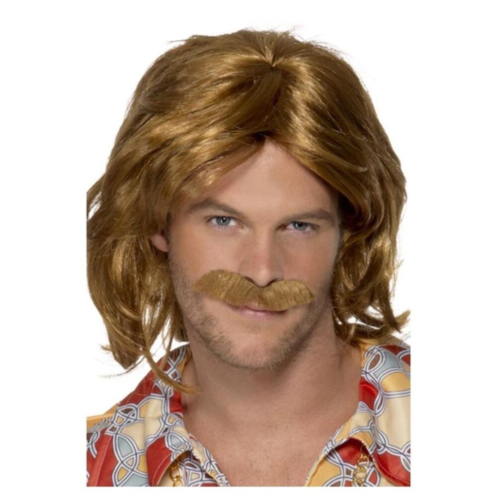 Smiffys Mens 70s Super Trouper Wig & Moustache / Brown